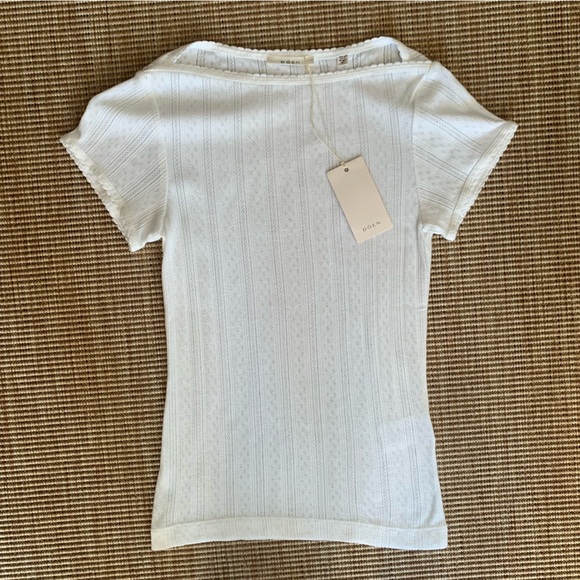 NWT Doen Pauline Cotton Boatneck Short Sleeve Top Salt Quelle Joilie Pointelle - Picture 5 of 13